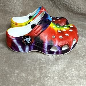 CROCS Tie Dye Baby Clog Shoes Size 2-3 Slip On Comfort Summer Spring Multi Color